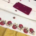 Kasavu Creeoper Red Saree1